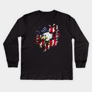 American Flag and Eagle USA Patriot Veteran Pride T Shirt Kids Long Sleeve T-Shirt